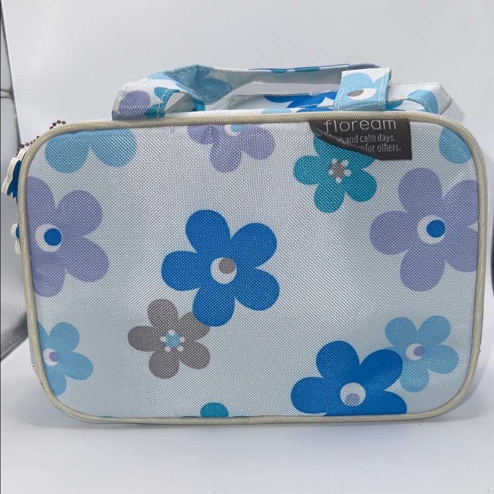 Floream 3 Container Bento Box Blue and Gray Floral Bag